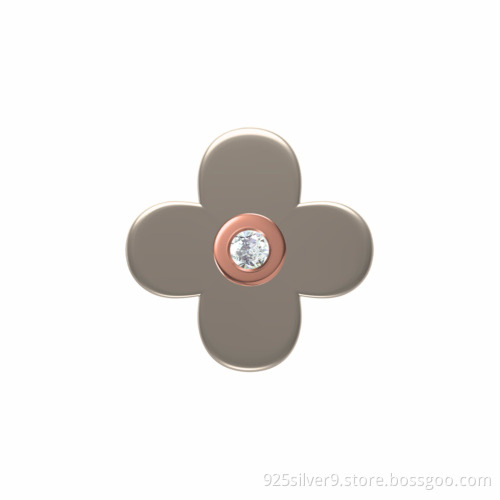 Wholesales fashionable jewelry 925 sterling silver clover earrings with ceramic&CZ